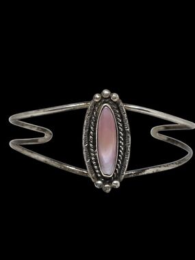 Vintage Sterling Silver Pink Marquise Shell Cuff Bracelet